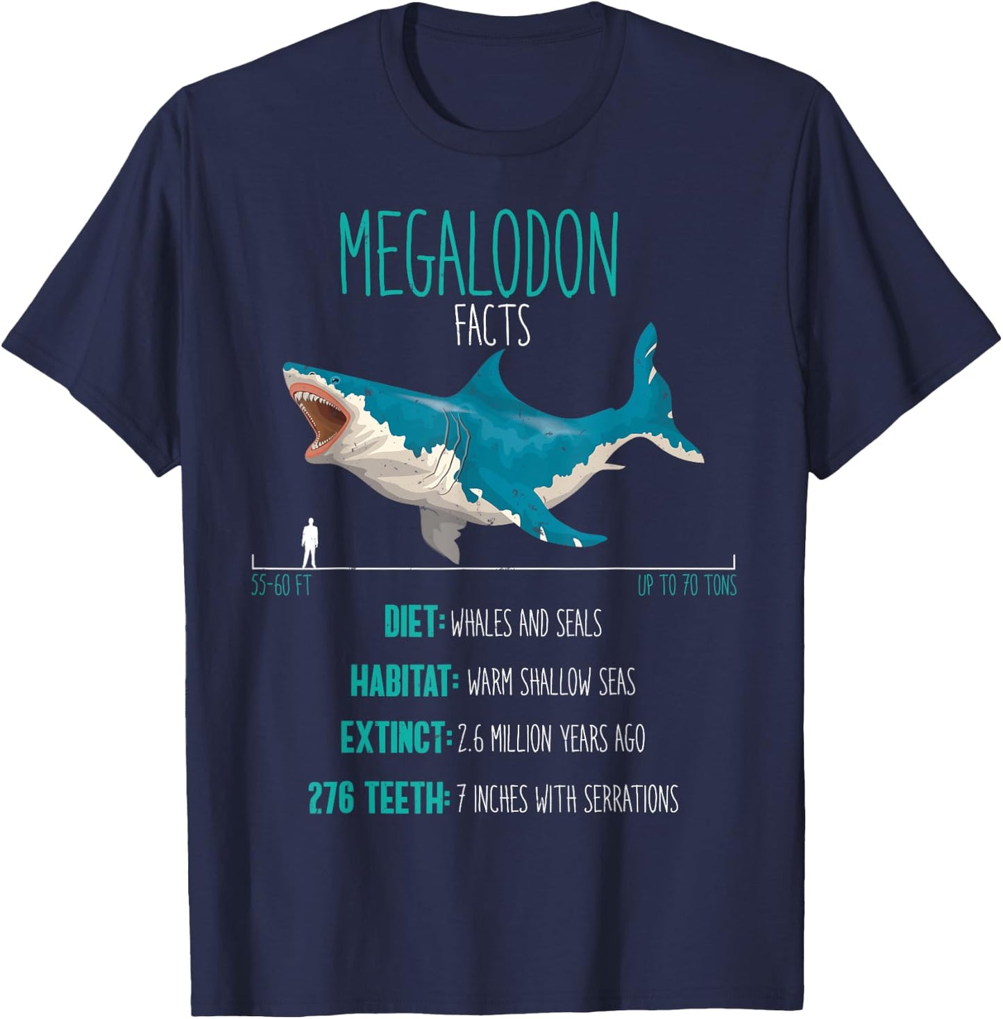 Megalodon Shirt - Shark Facts Lover T-Shirt - T-Shirt | Navy