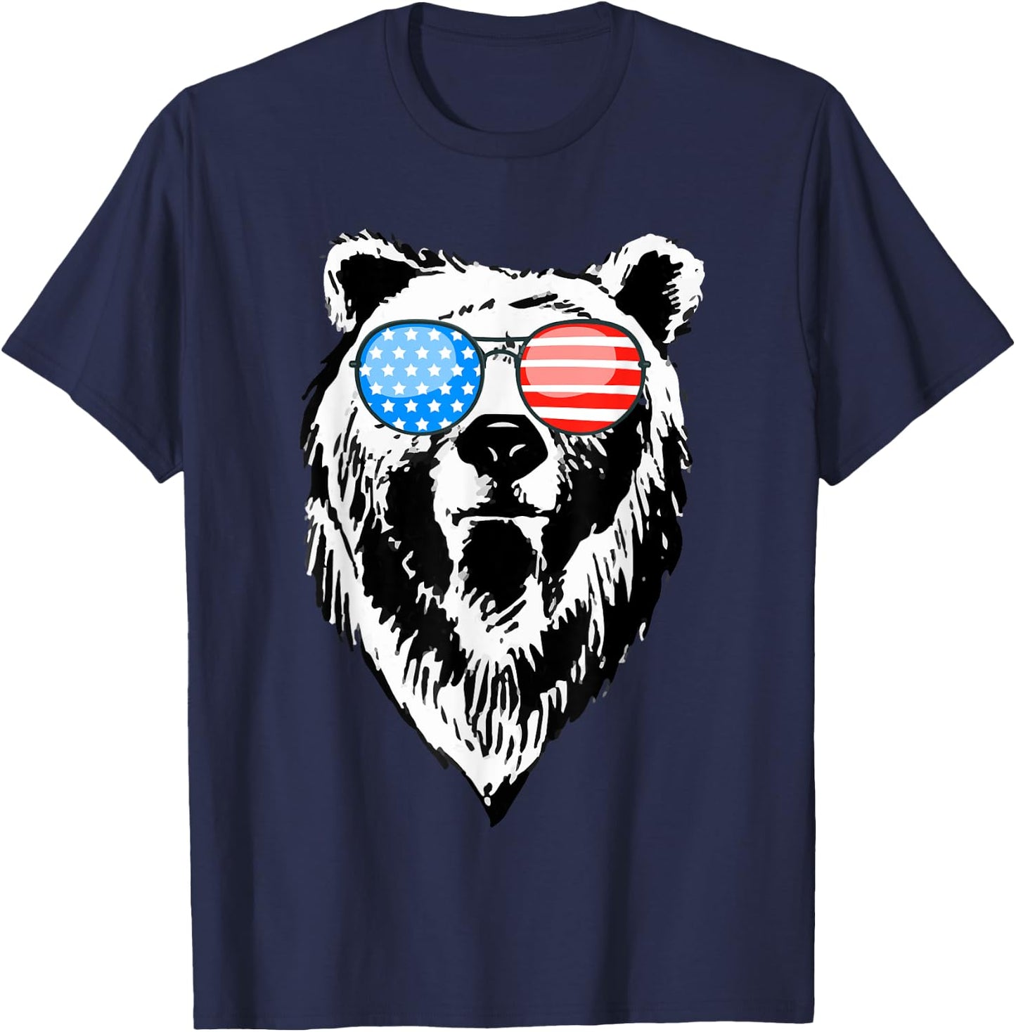 Funny Bear American USA Flag Sunglasses Camping Hunting Gift T-Shirt - T-Shirt | Navy