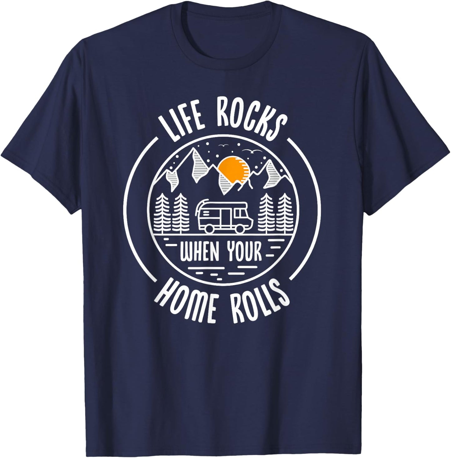 Motorhome Vintage Retro Shirt Life Rocks Saying Camping T-Shirt - T-Shirt | Navy