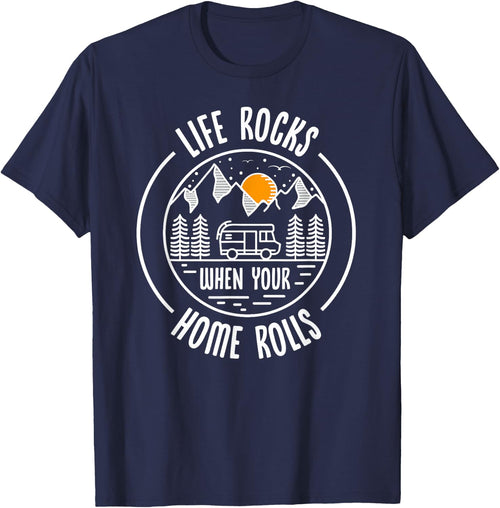 Motorhome Vintage Retro Shirt Life Rocks Saying Camping