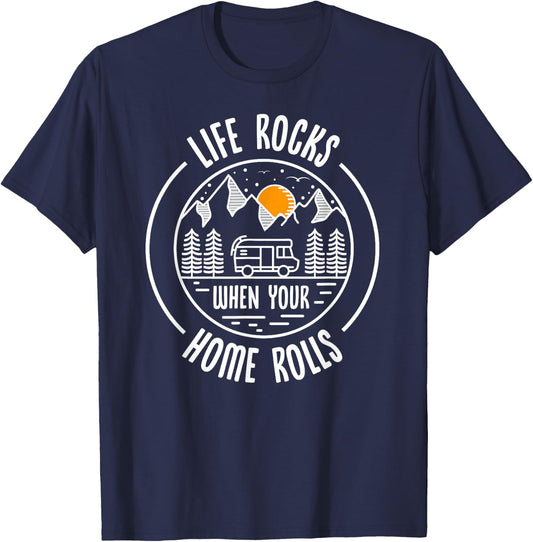 Motorhome Vintage Retro Shirt Life Rocks Saying Camping T-Shirt - T-Shirt | Navy
