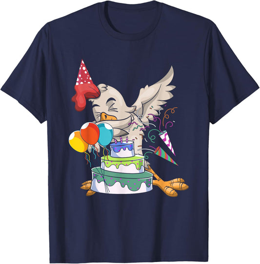 Dabbing Chicken Celebration Farm Animal Bird Kids Birthday T-Shirt - T-Shirt | Navy