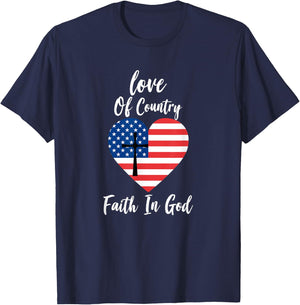 Patriotic Christian Faith In God Heart Cross American Flag T-Shirt - T-Shirt | Navy