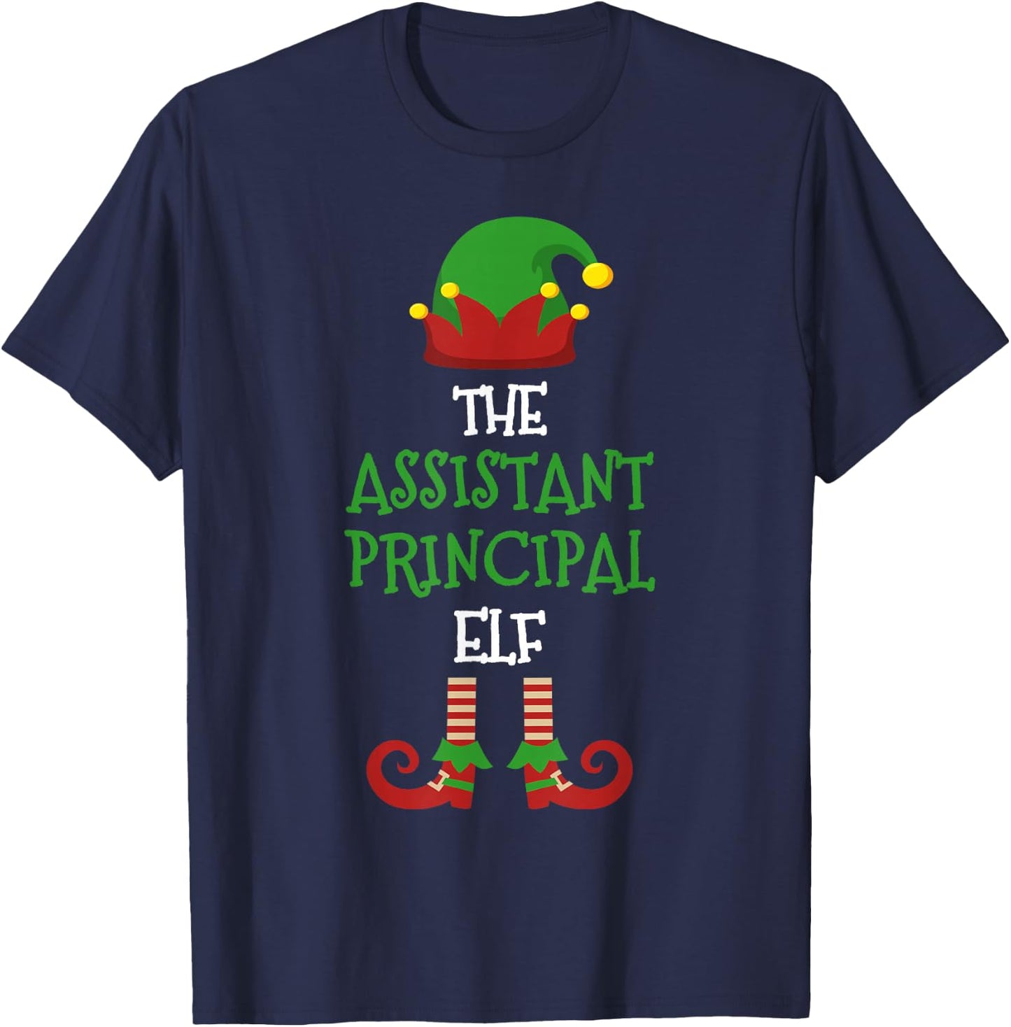 Assistant Principal Elf Matching Pajamas Christmas Teacher T-Shirt - T-Shirt | Navy