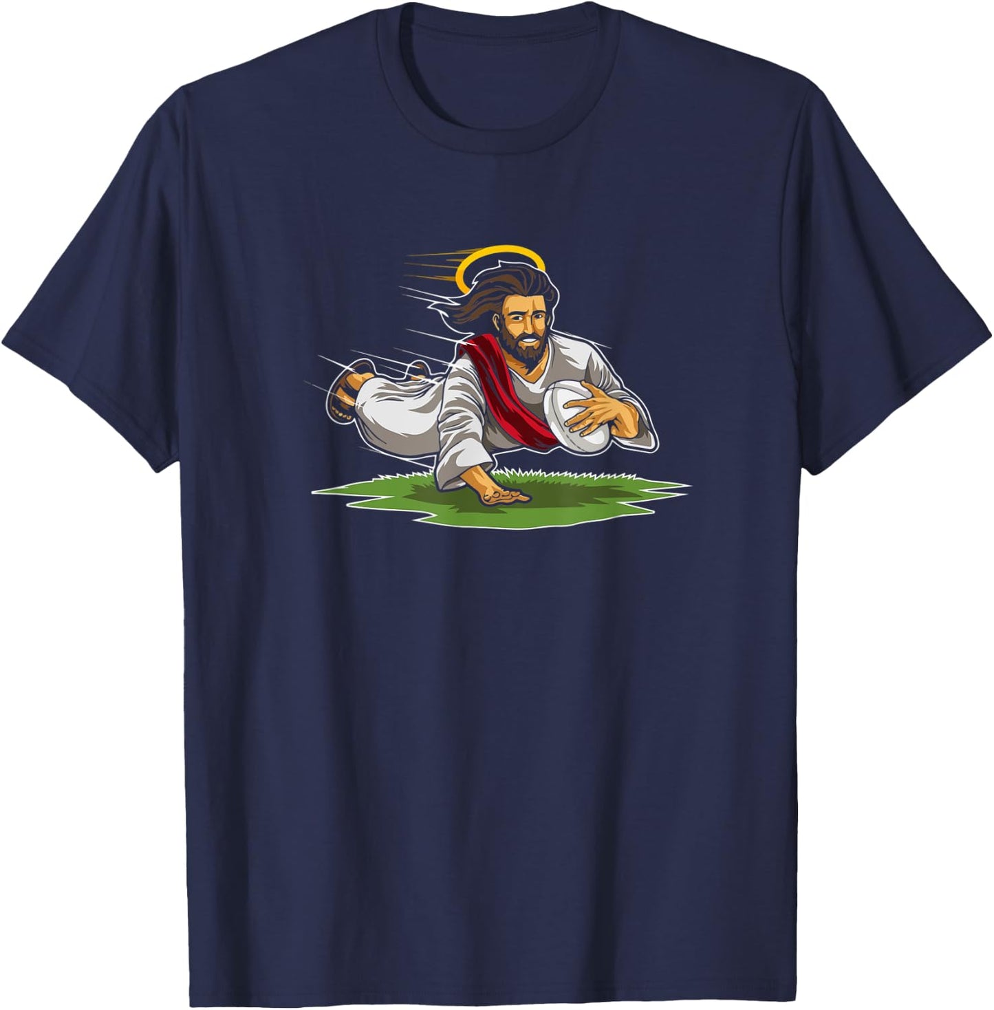 Rugby Jesus Rugby Player Jesus Makes A Touchdown T-Shirt - T-Shirt | Navy