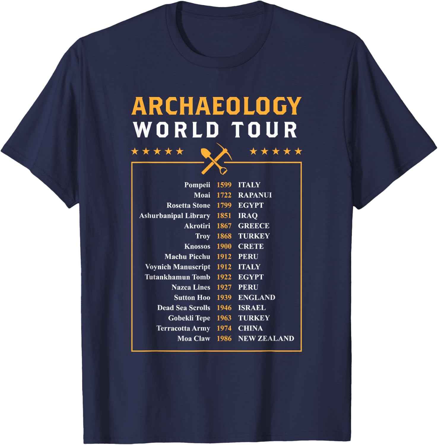 Archaeology World Tour Archaeologist Gift T-Shirt - T-Shirt | Navy