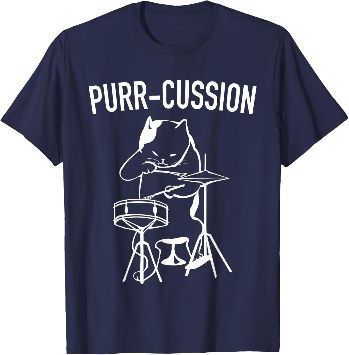 Funny Cat Drummer Shirt Purr-Cussion Druming T-Shirt - T-Shirt | Navy
