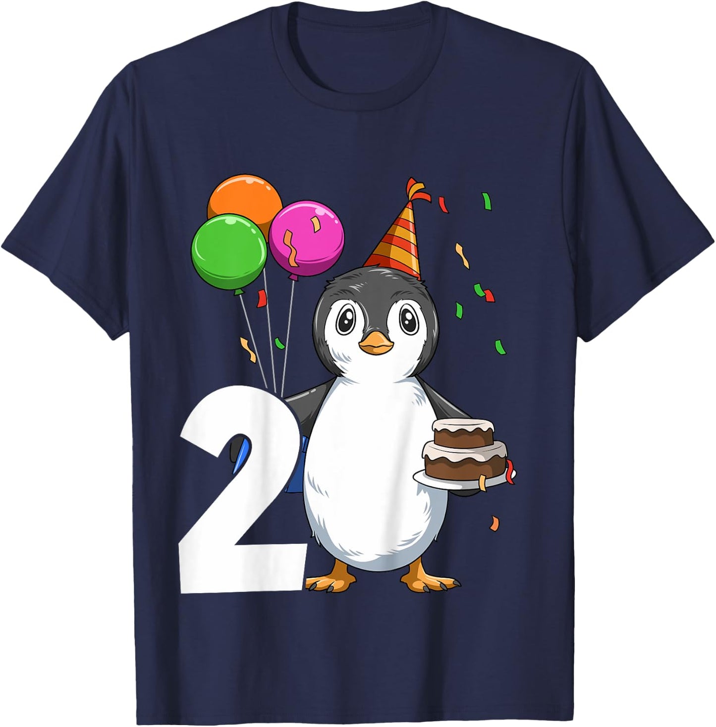 Penguin Birthday 2 Penguin 2nd Birthday Outfit Penguin Party T-Shirt - T-Shirt | Navy