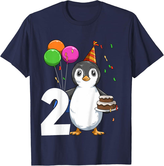 Penguin Birthday 2 Penguin 2nd Birthday Outfit Penguin Party T-Shirt - T-Shirt | Navy