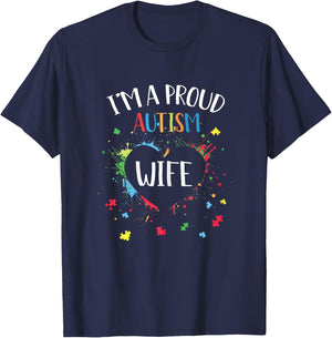Puzzle Heart I'm A Proud Autism Wife Autism Awareness T-Shirt - T-Shirt | Navy