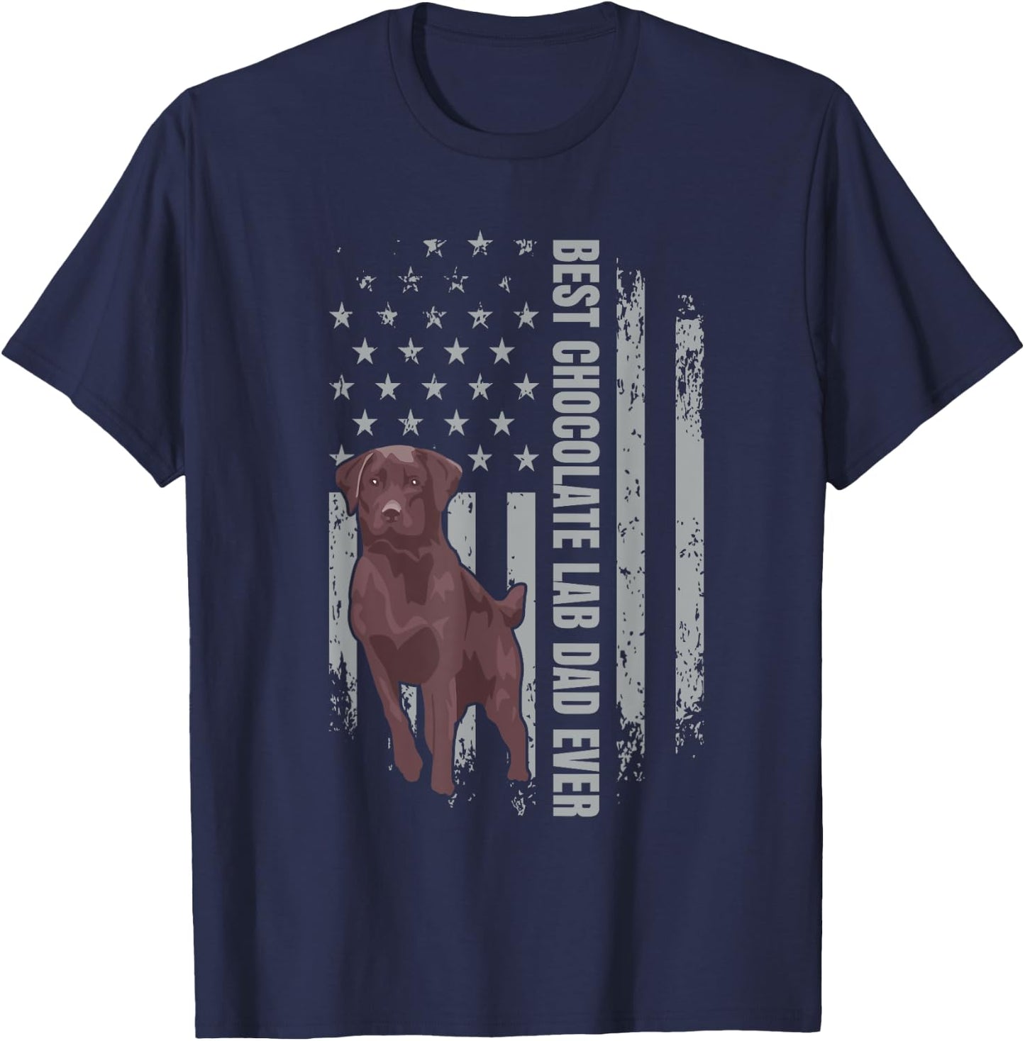Chocolate Lab Dad American Flag Brown Labrador Retriever T-Shirt - T-Shirt | Navy