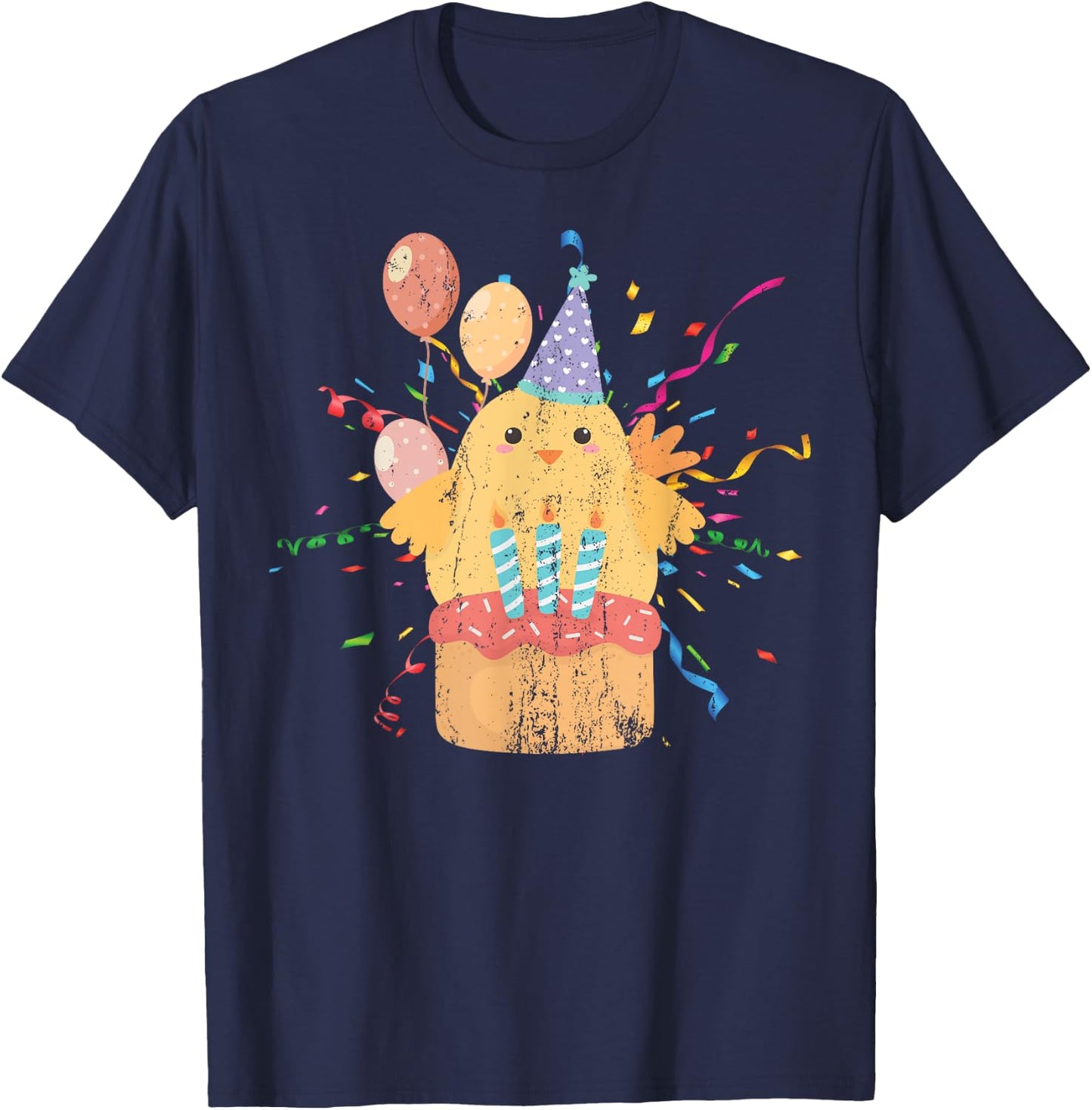 Cute Chicken Birthday Cake Kids Anniversary Party Birthday T-Shirt - T-Shirt | Navy