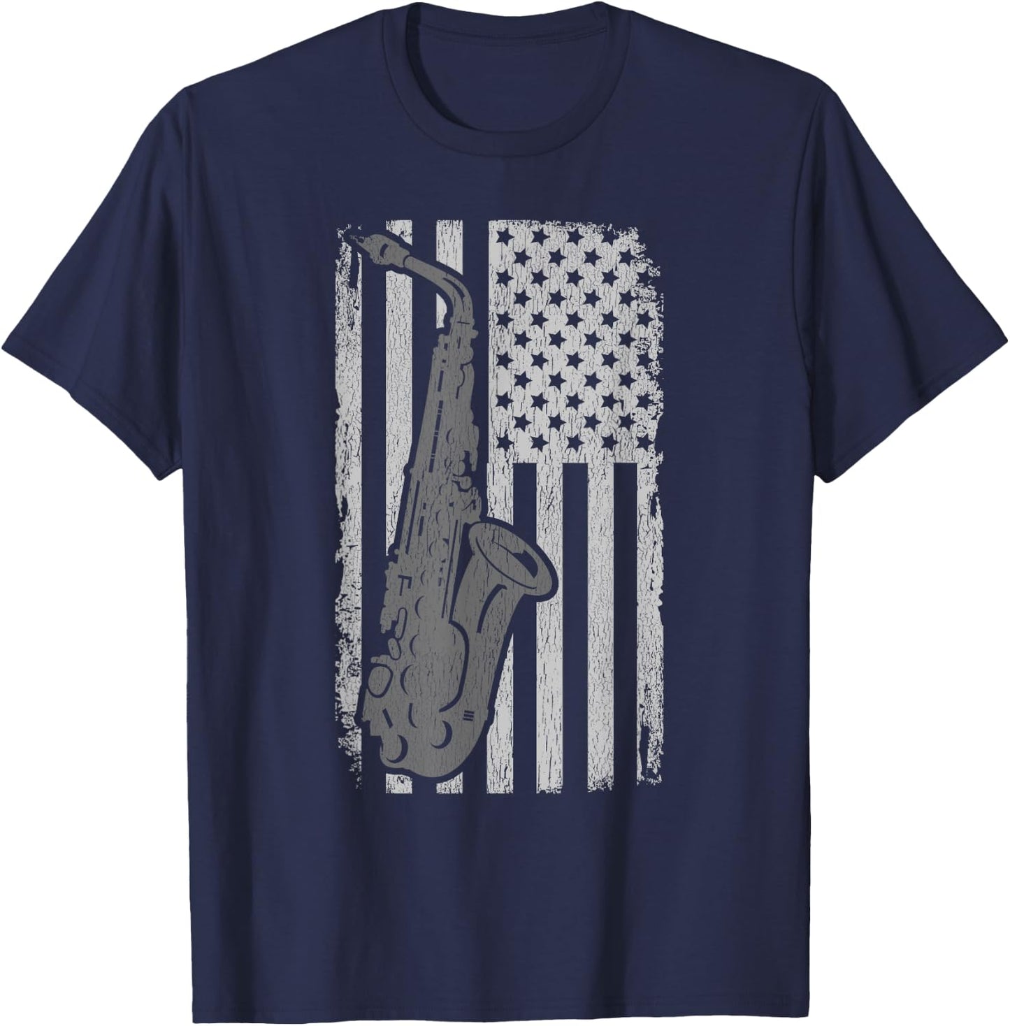 Vintage American Flag Saxophone Funny Sax Music Player Gifts Women Kids Men T-Shirt - T-Shirt | Navy