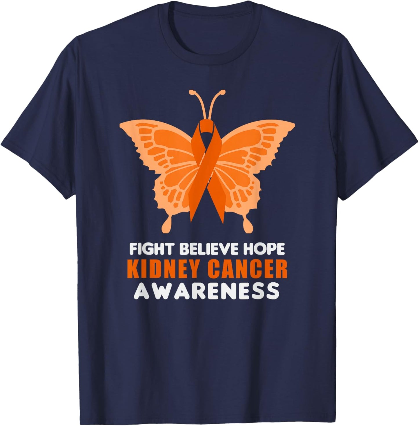 Kidney Cancer Awareness Month Orange Ribbon Butterfly T-Shirt - T-Shirt | Navy