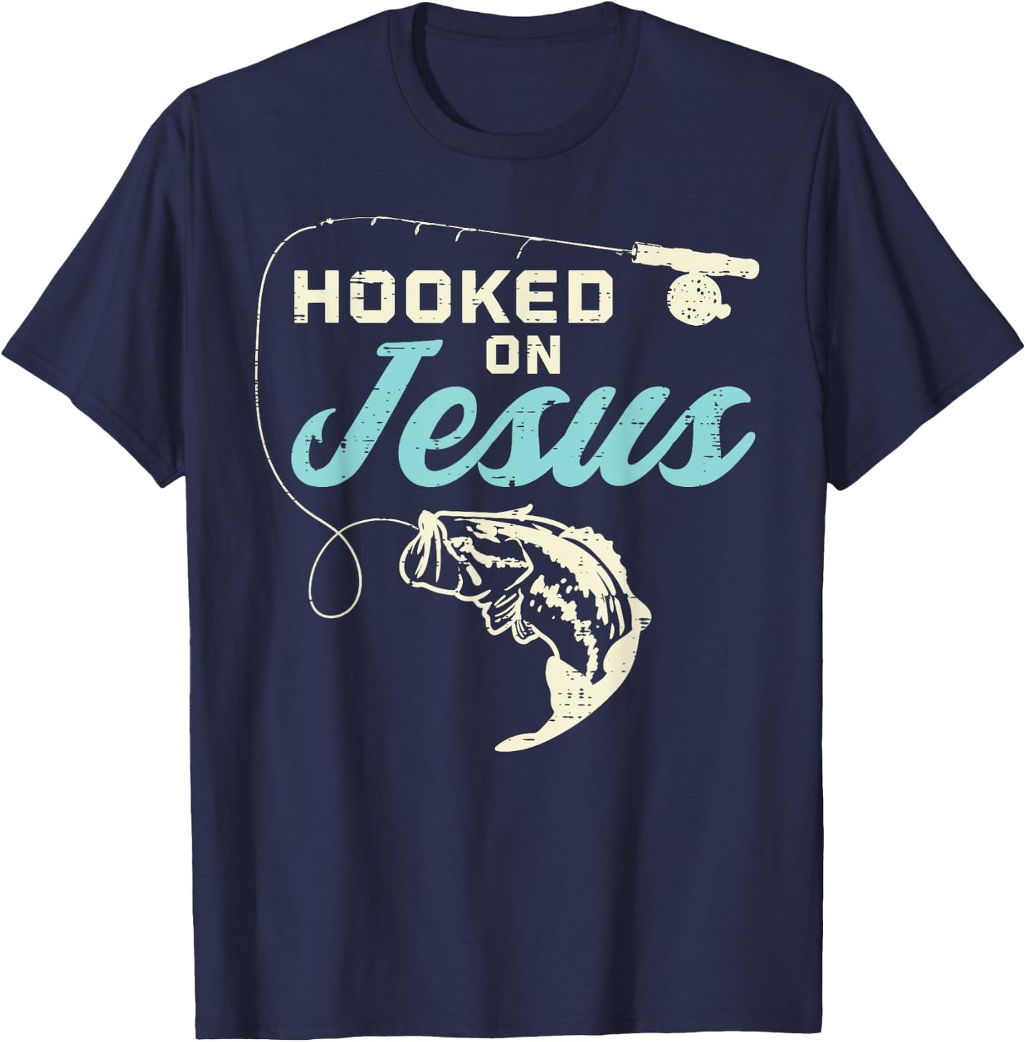 Hook On Jesus Bass Fishing Christian Religious God Gift T-Shirt - T-Shirt | Navy
