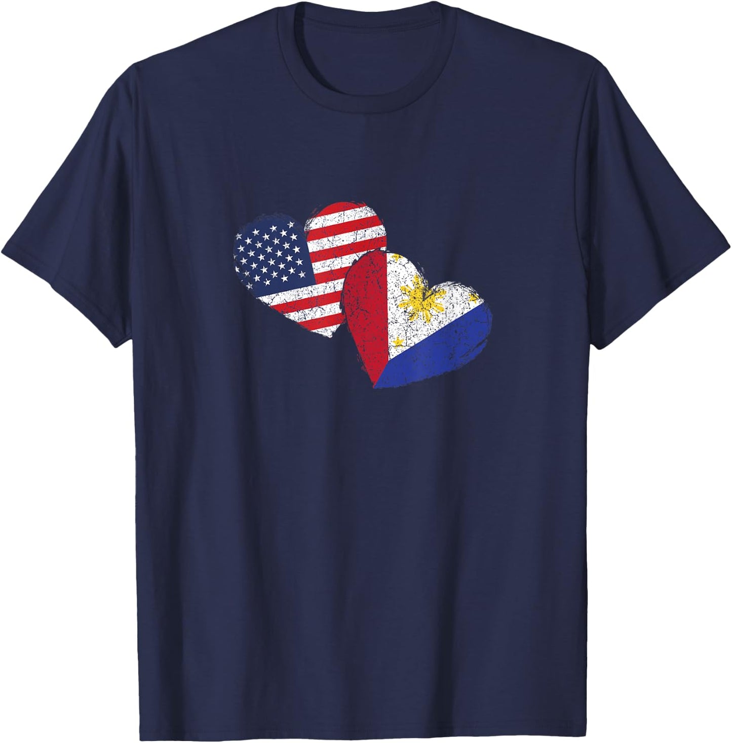 USA Philippine Heart Country Flag American Filipino Pinoy T-Shirt - T-Shirt | Navy