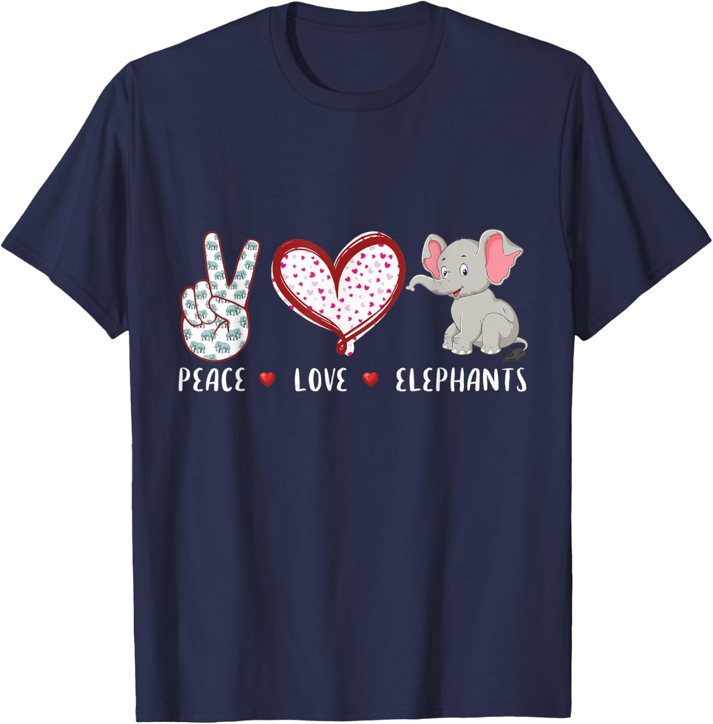 peace love Elephants gifts women kids boys girls T-Shirt - T-Shirt | Navy