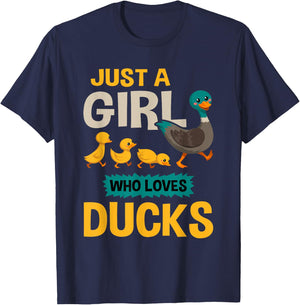 Just A Girl Who Loves Ducks - Funny Duck Lover Gift T-Shirt - T-Shirt | Navy