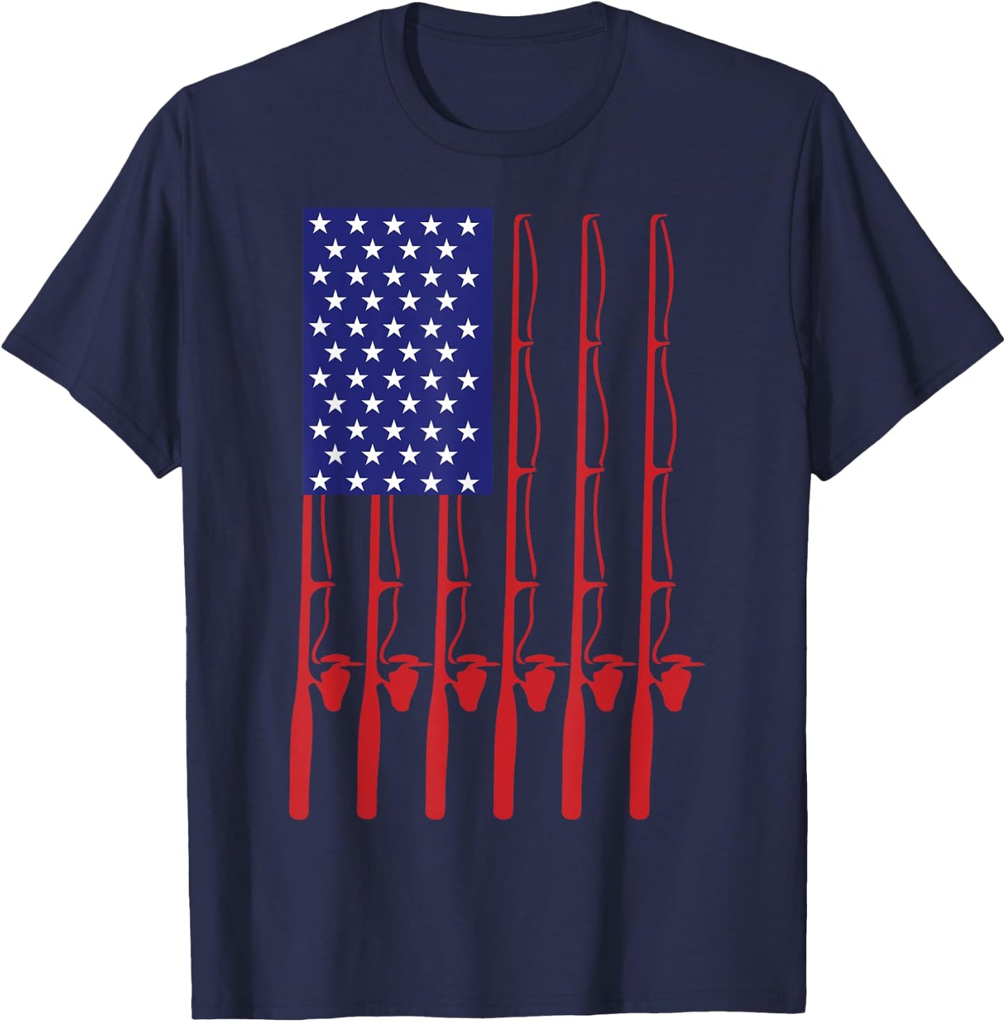 Fathers Day Fishing flag Fishing T-Shirt - T-Shirt | Navy