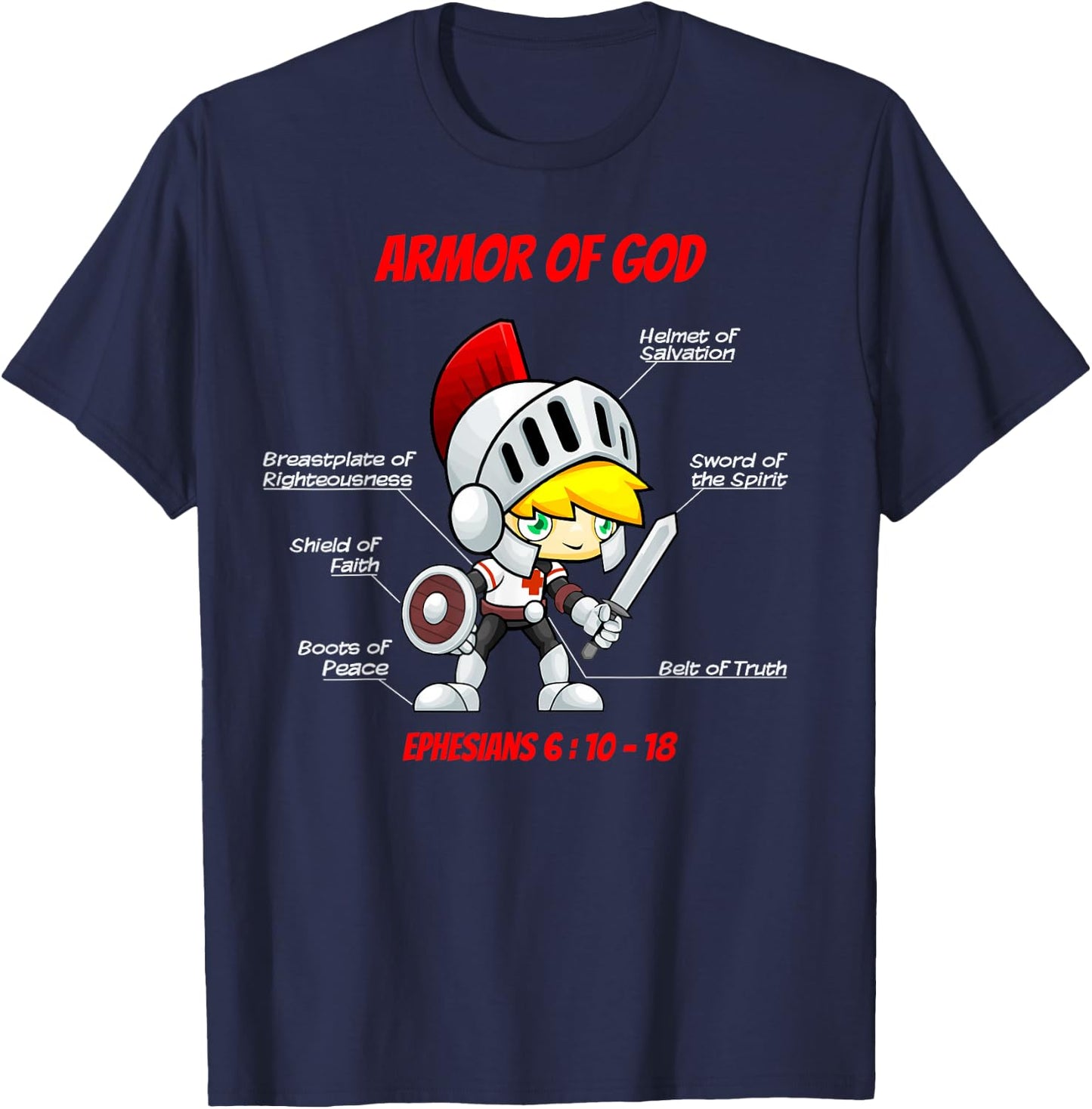 Ephesians 6 Armor of God Christian Bible Verse T-Shirt - T-Shirt | Navy