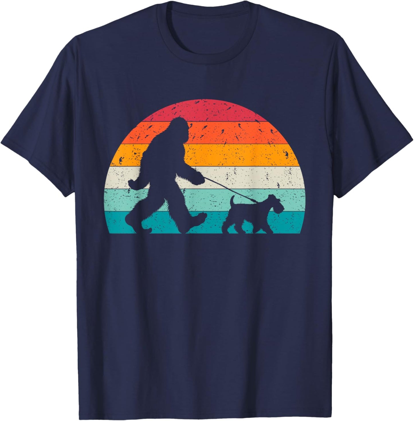Bigfoot Walking a Dog Funny Welsh Terrier Lovers Dog Dad T-Shirt - T-Shirt | Navy