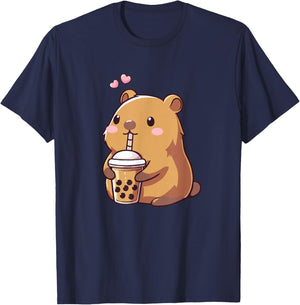 Capybara Boba Bubble Tea Kids Girls Kids Kawaii Capybara T-Shirt - T-Shirt | Navy