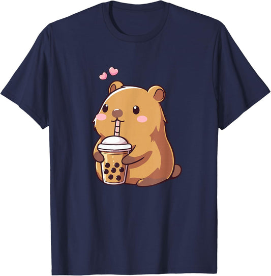 Capybara Boba Bubble Tea Kids Girls Kids Kawaii Capybara T-Shirt - T-Shirt | Navy