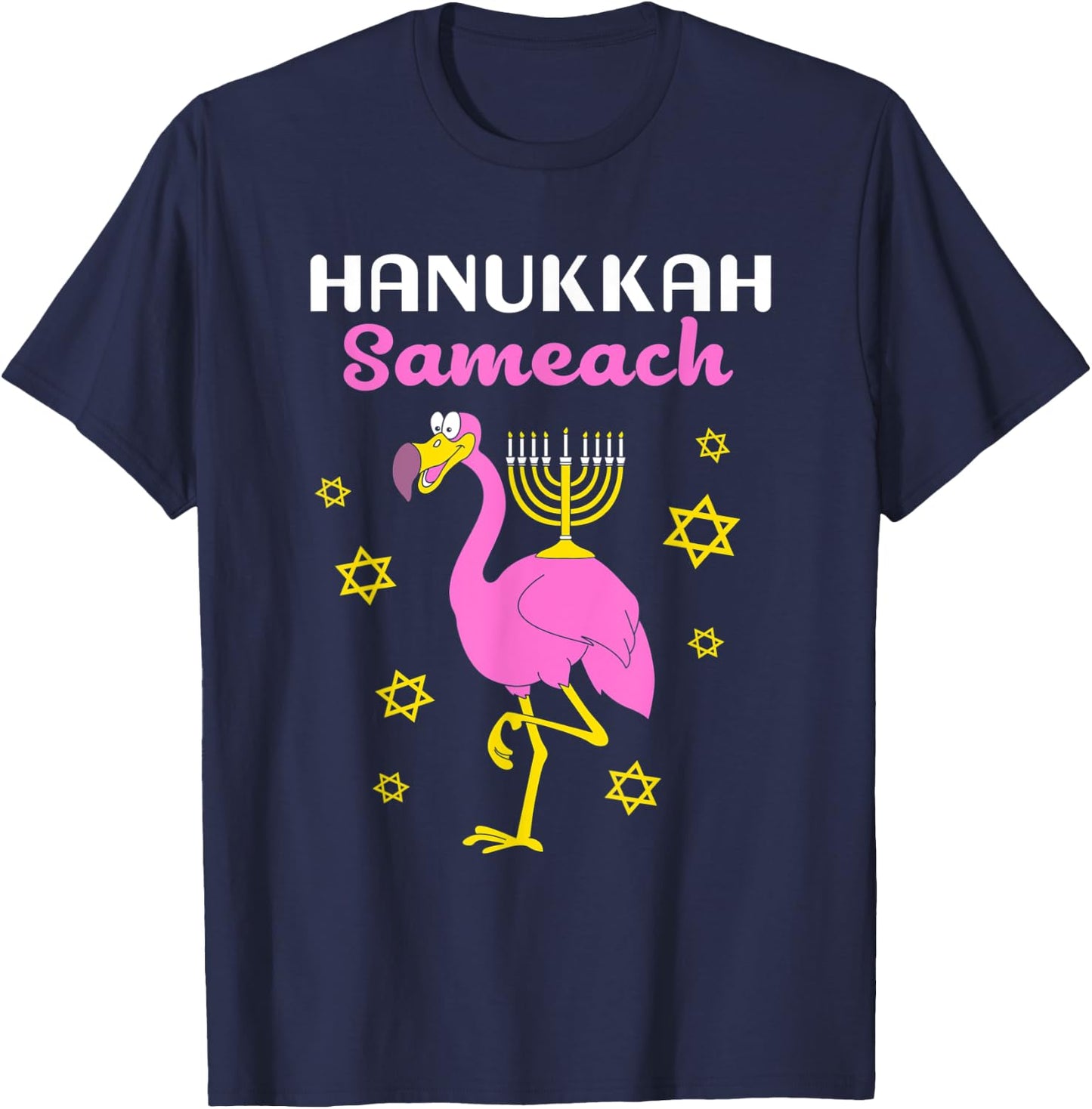 Hanukkah Flamingo Hanukkah Sameach T-Shirt - T-Shirt | Navy
