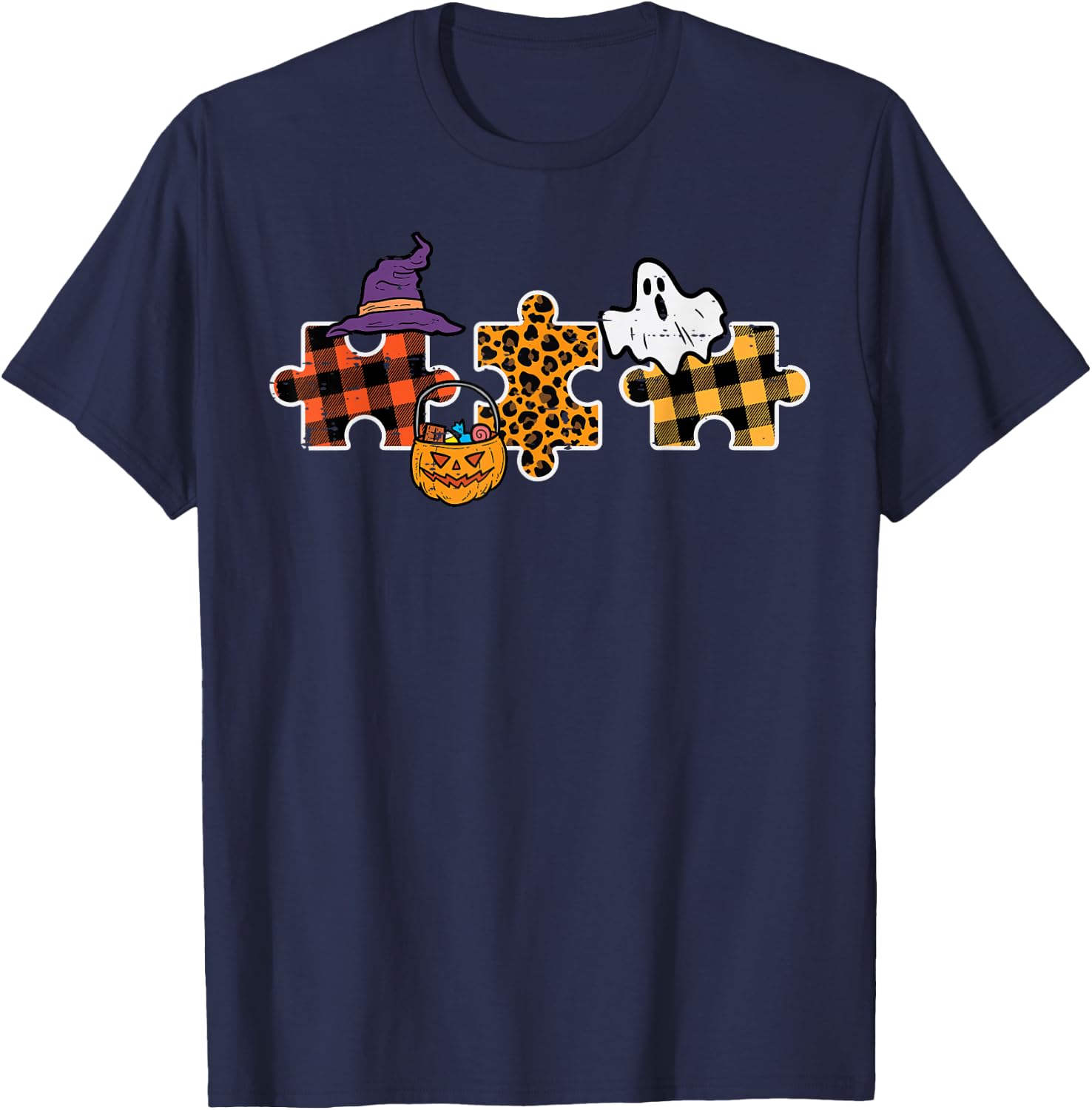 Halloween Autism Awareness Puzzle Costume Men Women Kids T-Shirt - T-Shirt | Navy