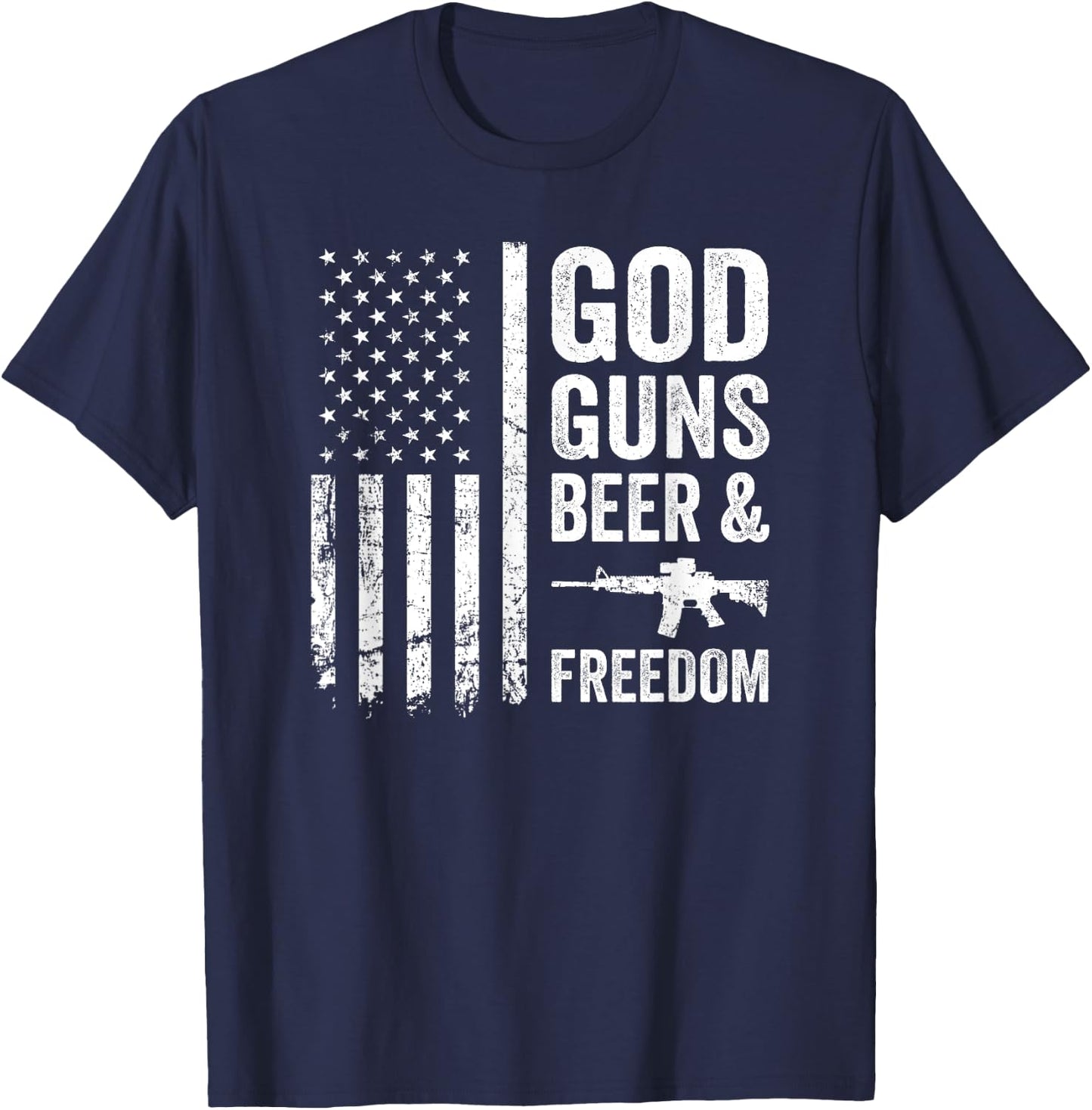 GOD GUNS BEER & FREEDOM - Pro Gun Pro God USA Drinking T-Shirt - T-Shirt | Navy