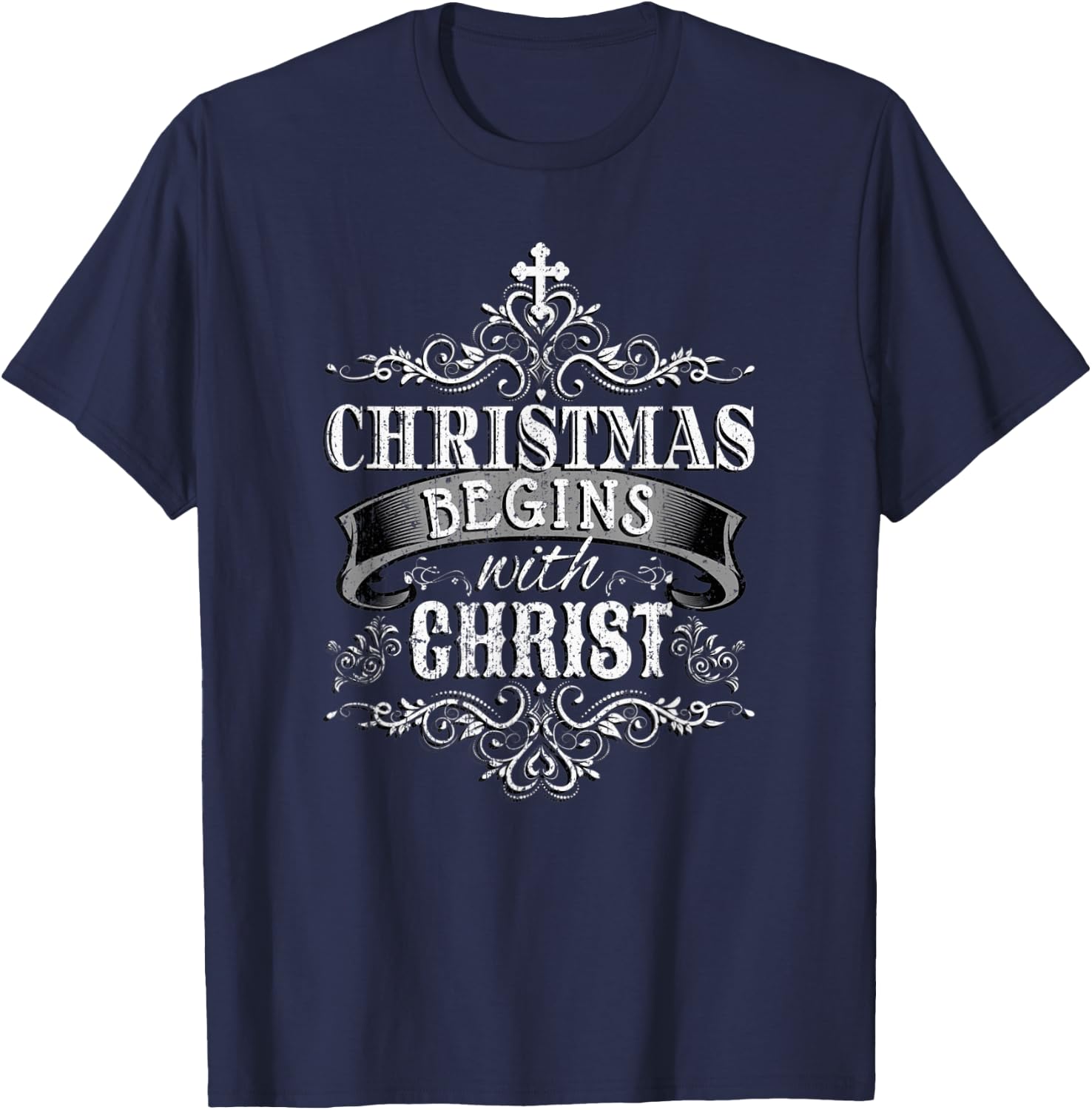 CHRISTMAS BEGINS WITH CHRIST Jesus Birth Christian Bible T-Shirt - T-Shirt | Navy