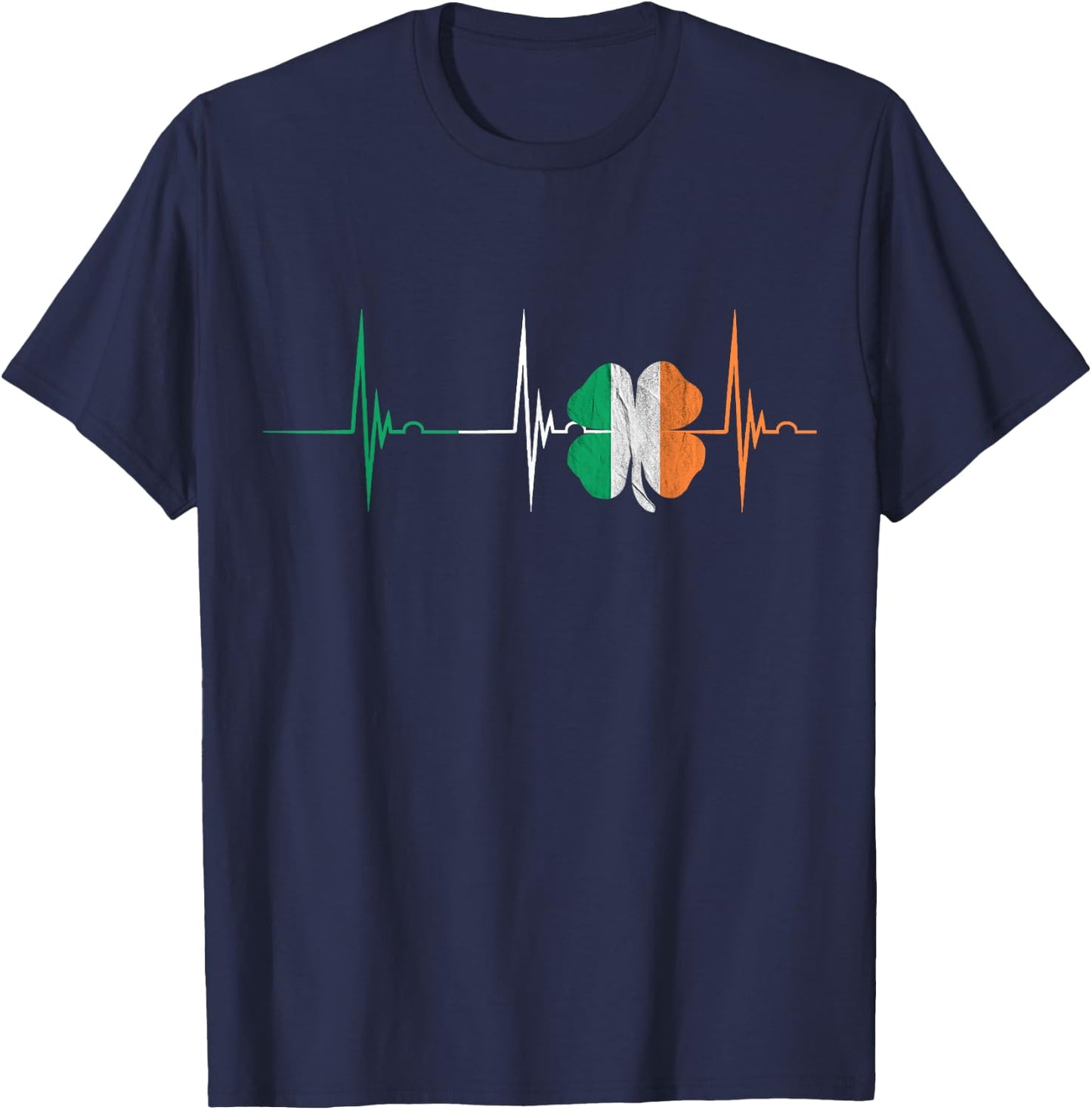 Ireland Shamrock Heartbeat EKG Pulse Irish Lucky Charm T-Shirt - T-Shirt | Navy