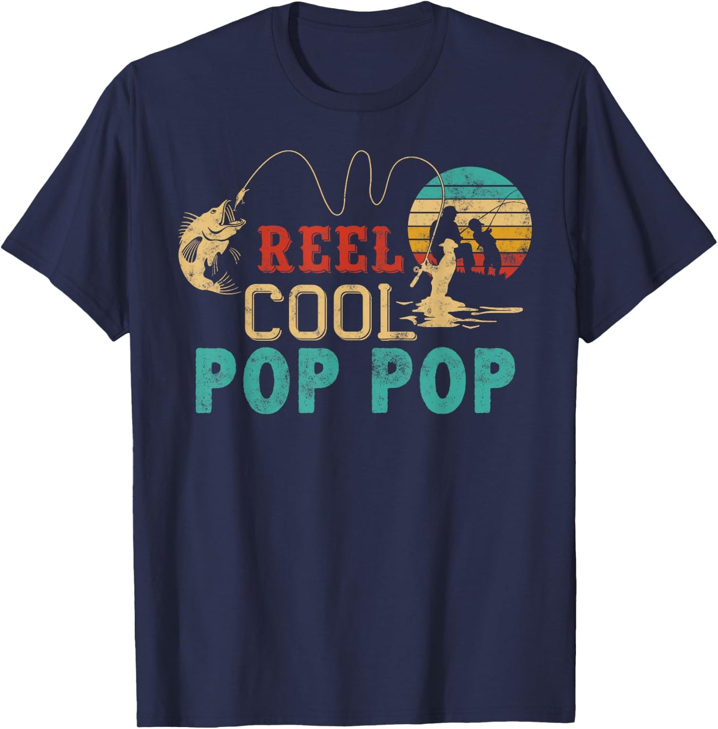 Fishing Reel Cool Pop Pop Father’s Day Gift Fisherman T-Shirt - T-Shirt | Navy