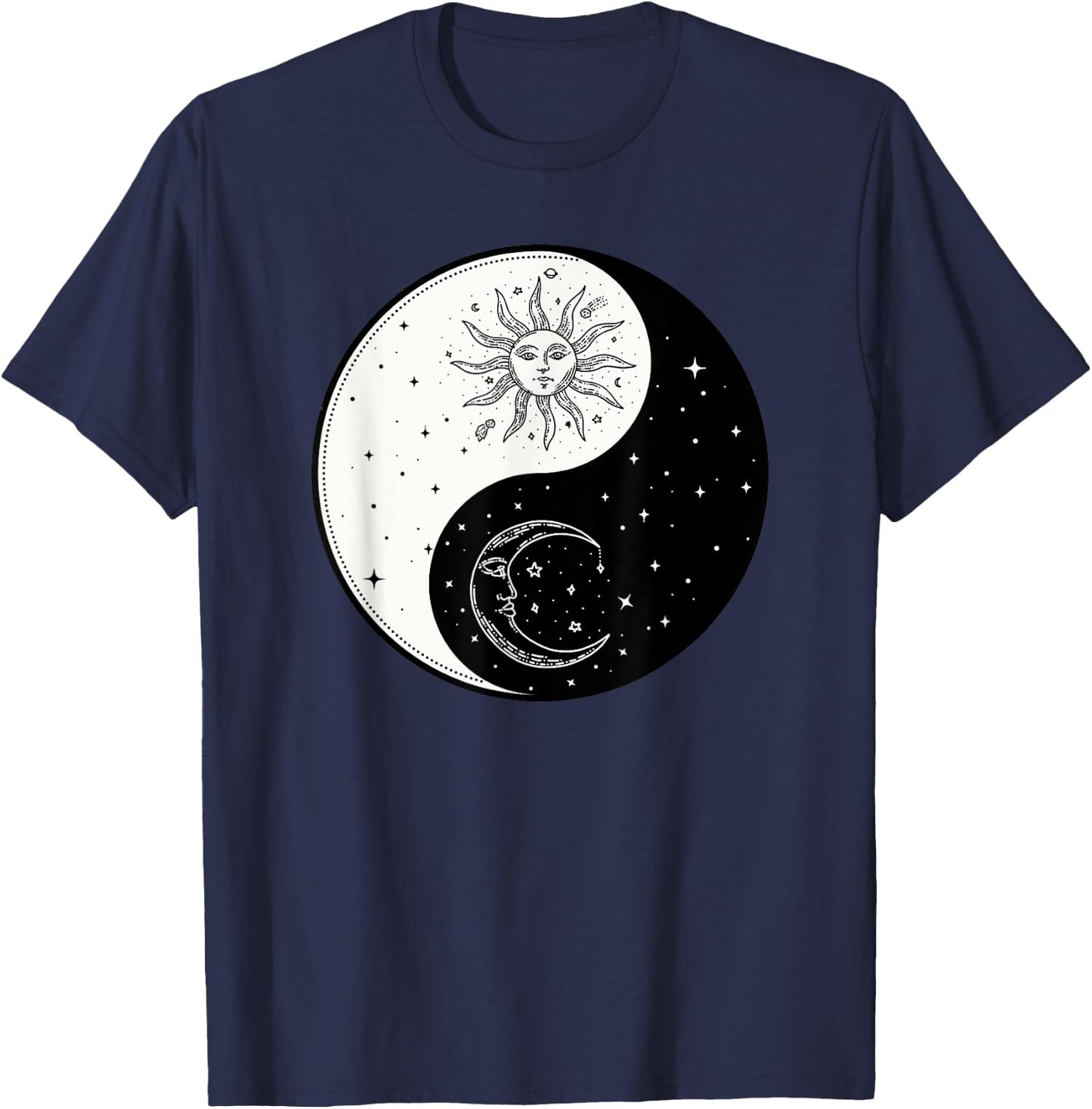 Sun Moon Ying Yang Vintage Yoga Zen Spiritual Mystical T-Shirt - T-Shirt | Navy