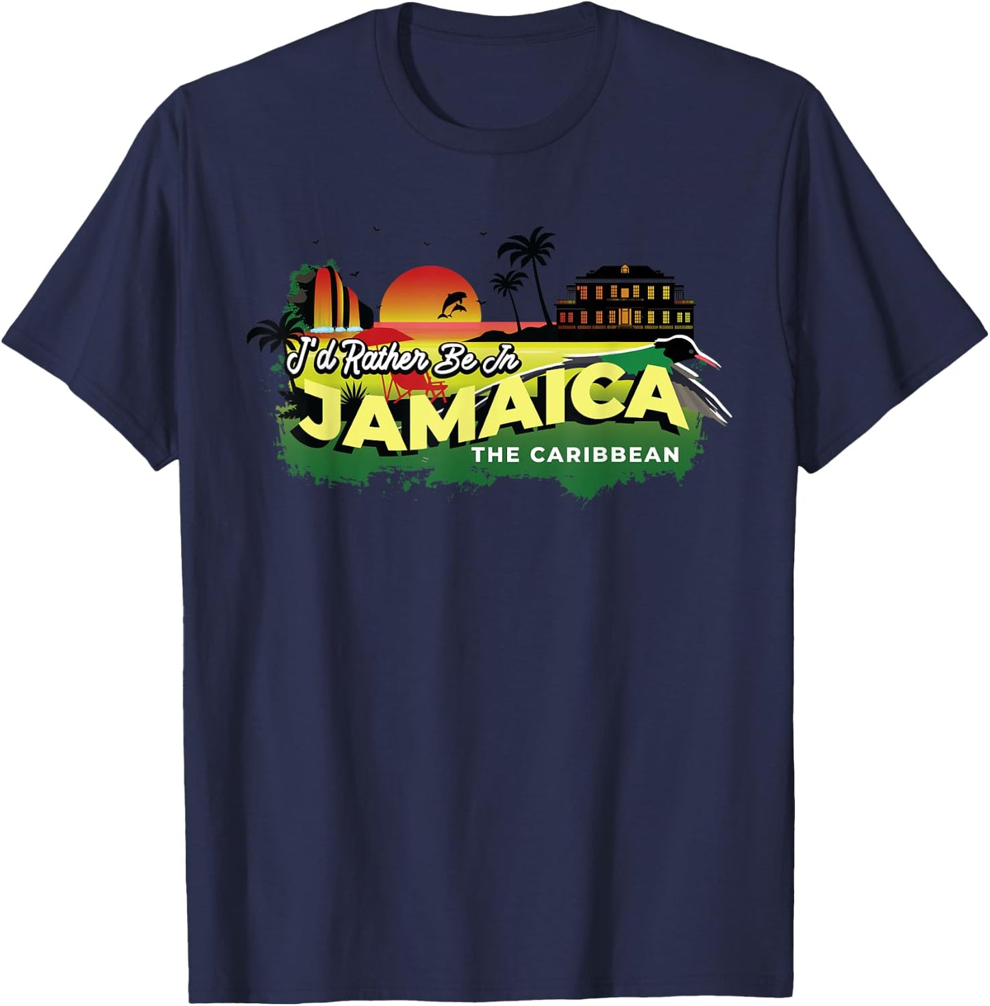 I'd Rather Be In Jamaica The Caribbean - Vintage Souvenir T-Shirt - T-Shirt | Navy