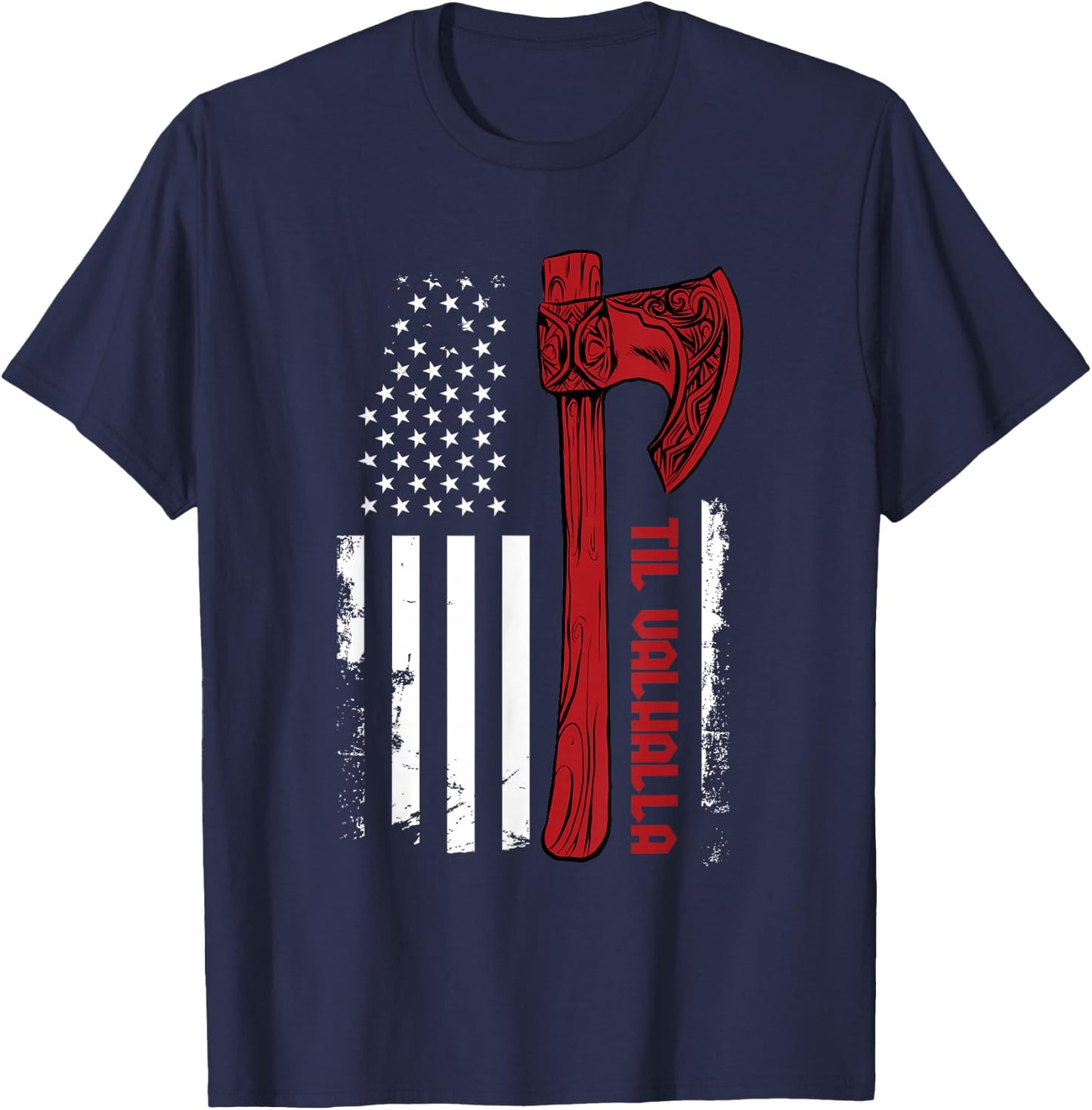 American Viking Axe Flag - Til Valhalla - Norse Mythology Small T-Shirt - T-Shirt | Navy
