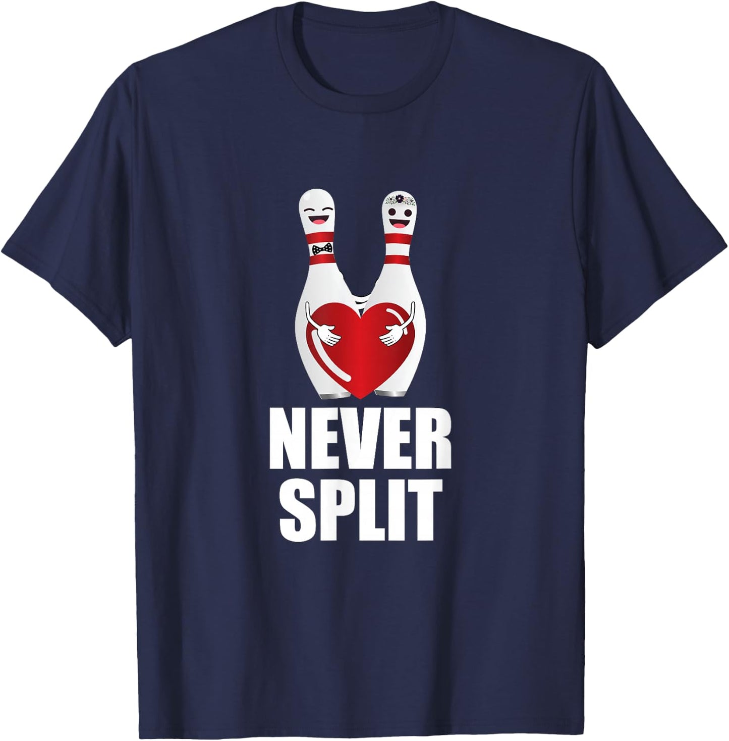 Never Split Bowling Pins Valentine's Day Couples Matching T-Shirt - T-Shirt | Navy