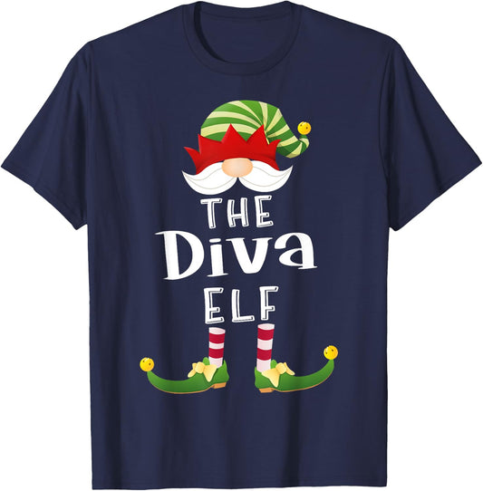 Diva Elf Group Christmas Funny Pajama Party T-Shirt - T-Shirt | Navy