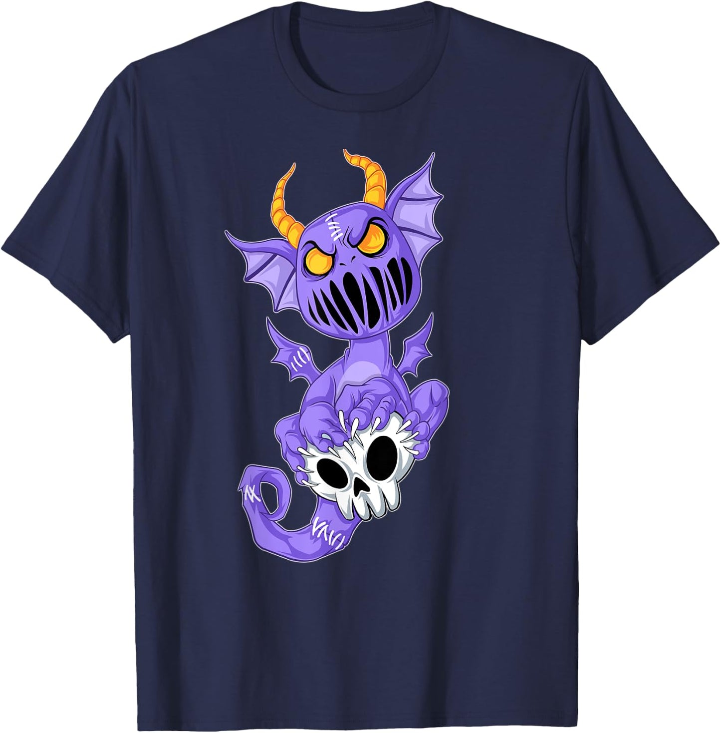 Kawaii Pastel Goth Cute Creepy Demon Dragon & Skull T-Shirt - T-Shirt | Navy