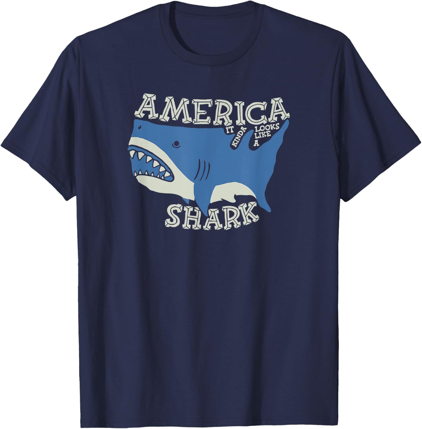 America map it kinda looks like a shark funny sharks lovers T-Shirt - T-Shirt | Navy