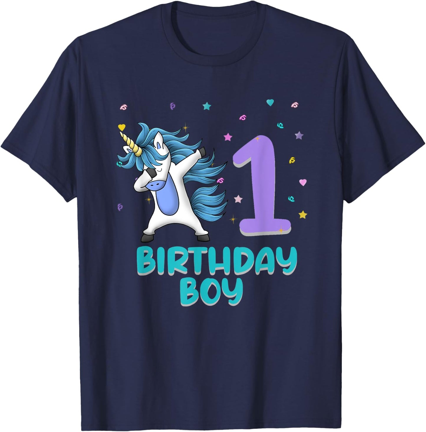 Unicorn 1st Birthday Boy Gift Love Funny Bday 1 Years Old T-Shirt - T-Shirt | Navy