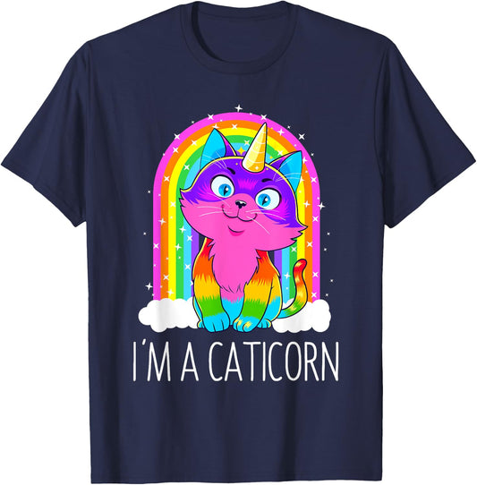 Caticorn Unicorn Cat Girls Women Rainbow Kitty Birthday Gift T-Shirt - T-Shirt | Navy