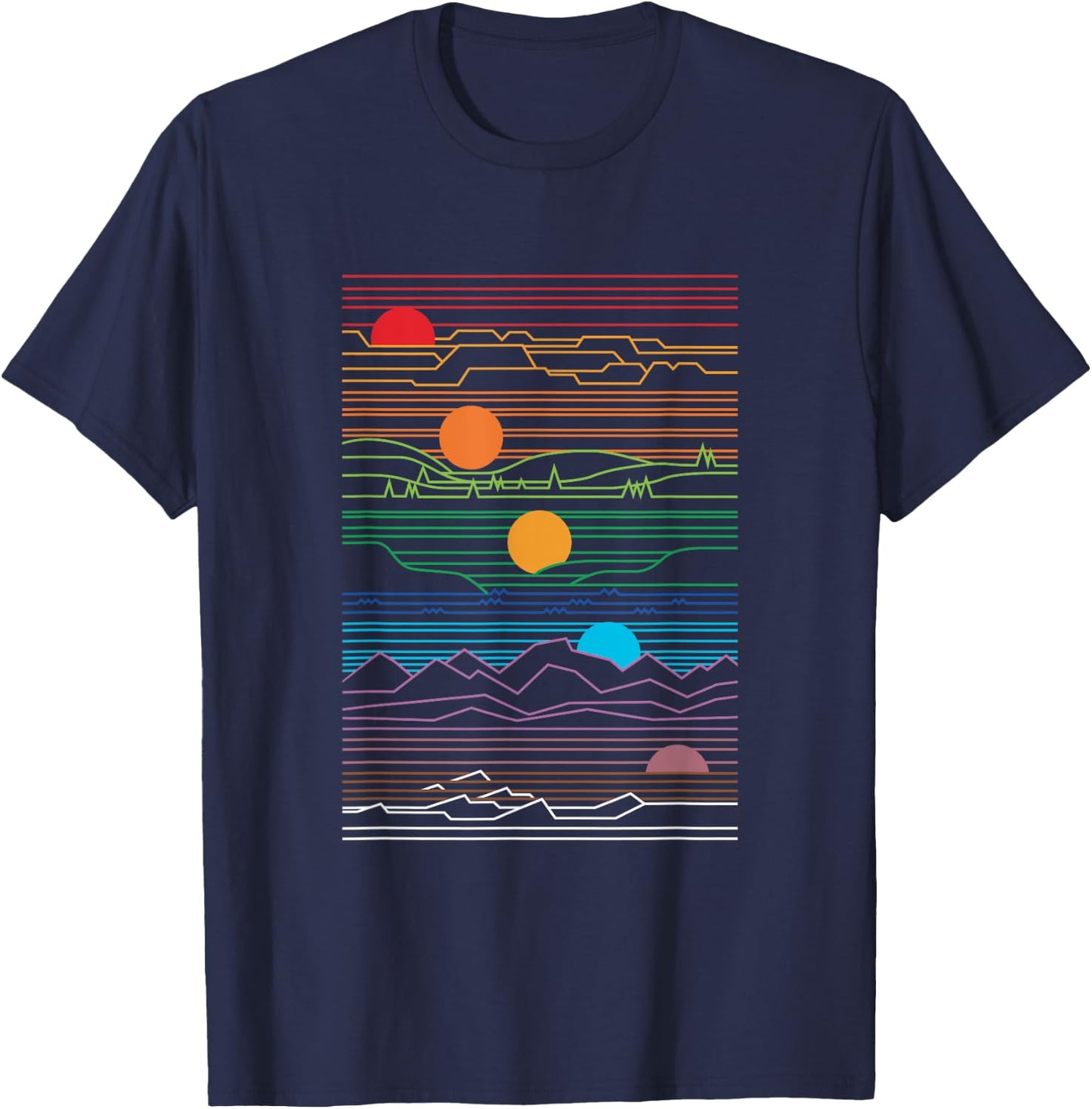 Retro 80's vaperwave setting sunset waveform synth design T-Shirt - T-Shirt | Navy