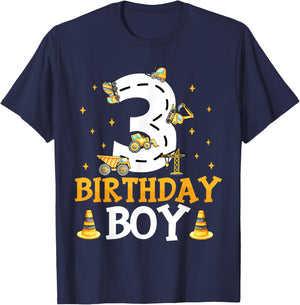 Birthday Boy 3 Year Old 3rd Birthday Construction Boy T-Shirt - T-Shirt | Navy