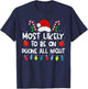Most Likely To Be On Phone All Night Family Crew Christmas T-Shirt - T-Shirt | Navy