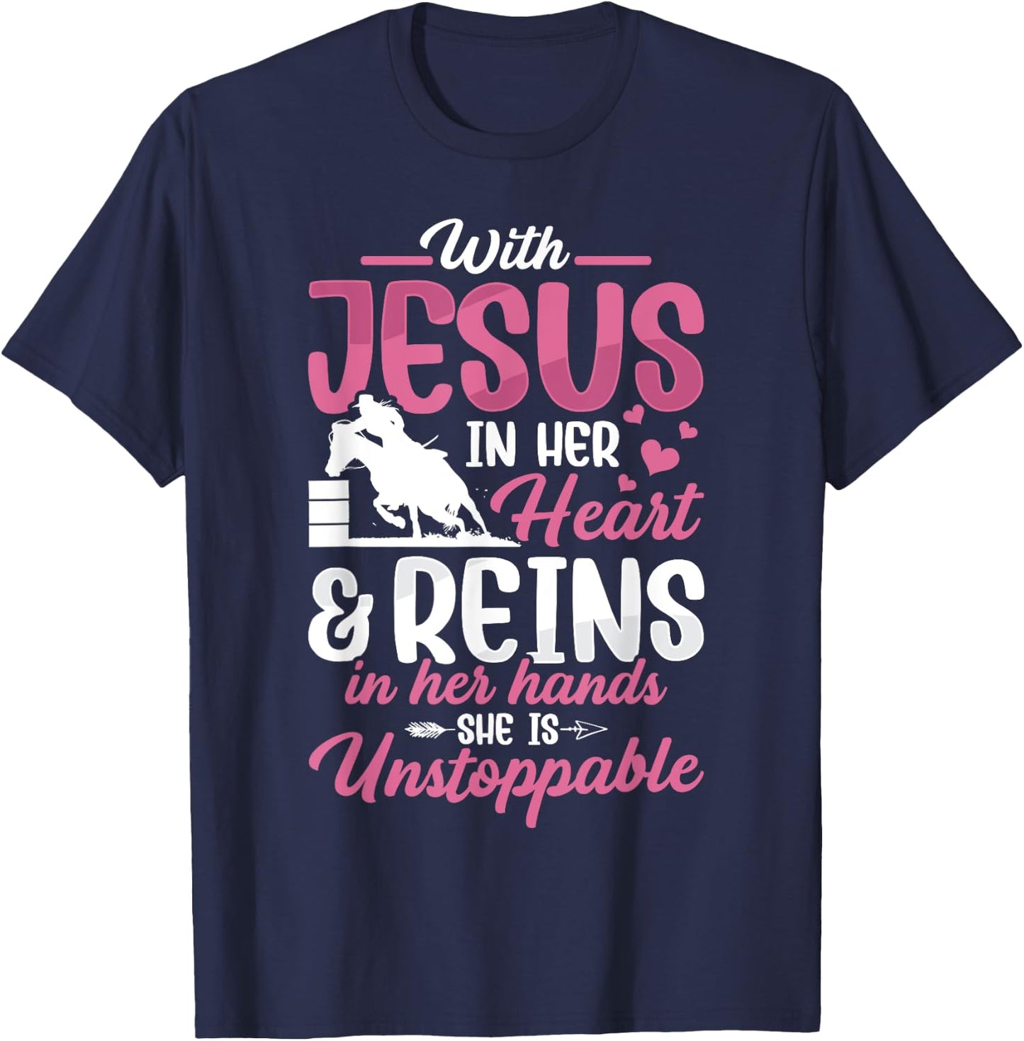 With Jesus Barrel Racer Race Barrel Racing Horse Rodeo Women T-Shirt - T-Shirt | Navy