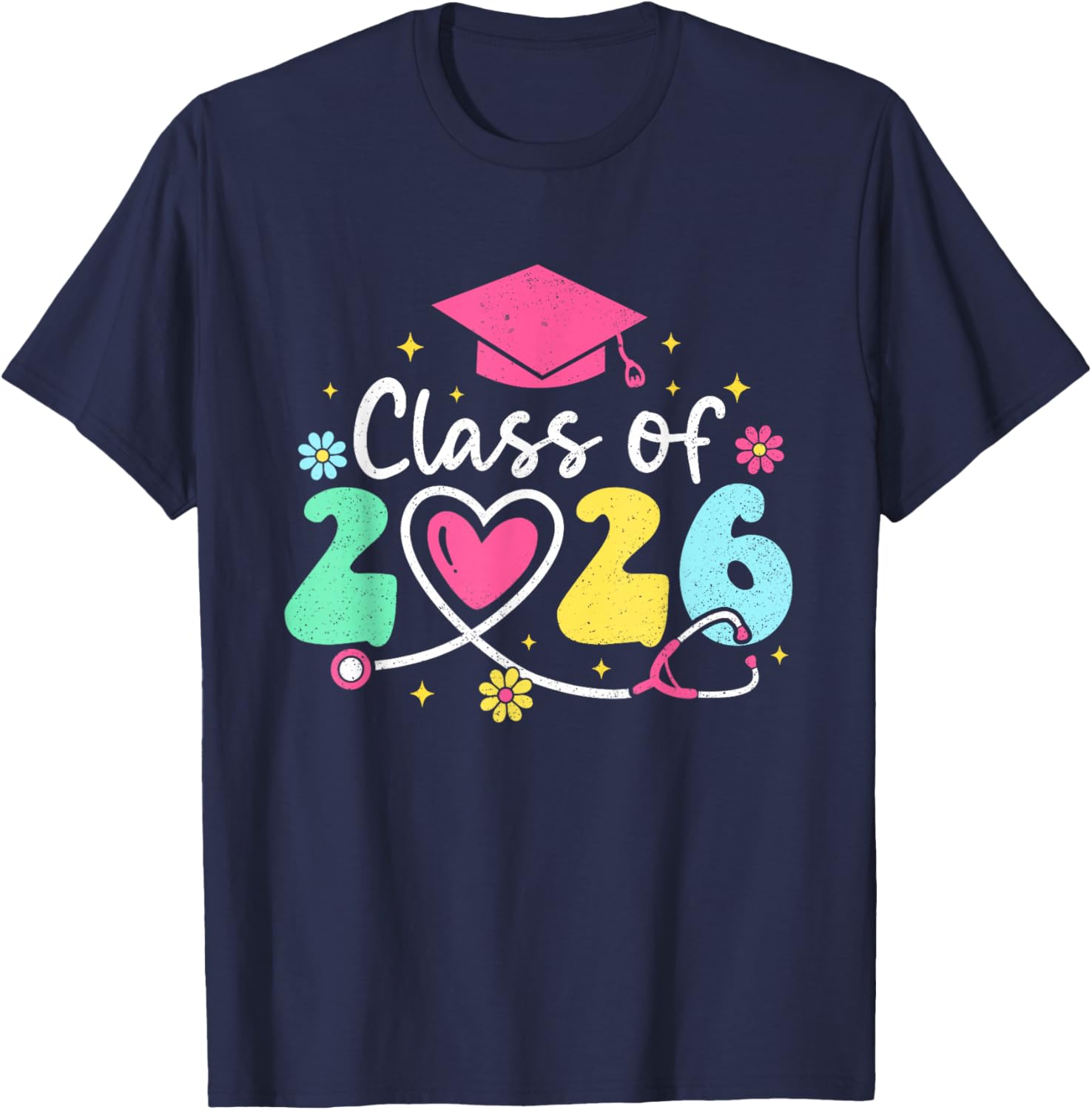 Groovy Nurse Class Of 2026 Graduation Nursing RN LPN School T-Shirt - T-Shirt | Navy