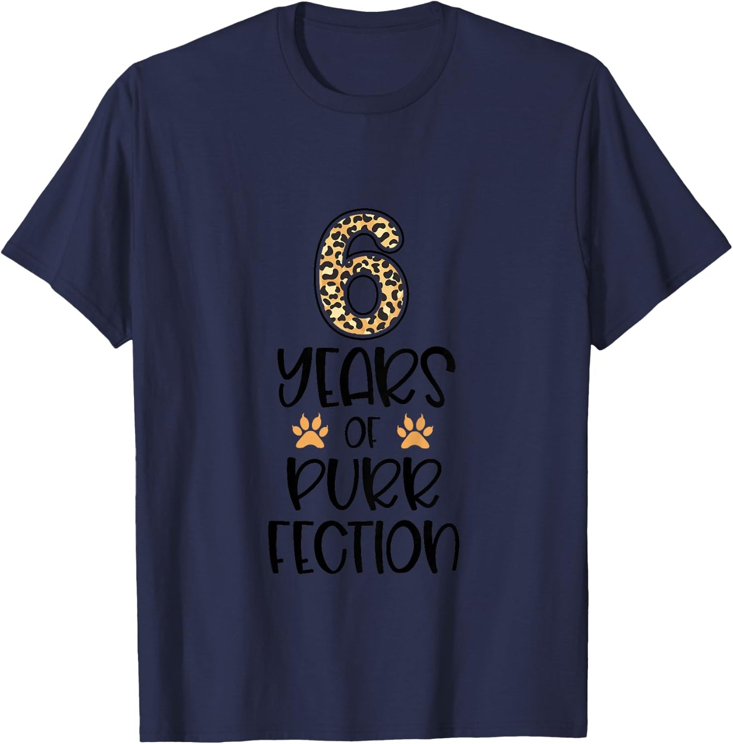 Kids 6th Birthday 6 Years Of Purrfection Cat Cheetah Print T-Shirt - T-Shirt | Navy