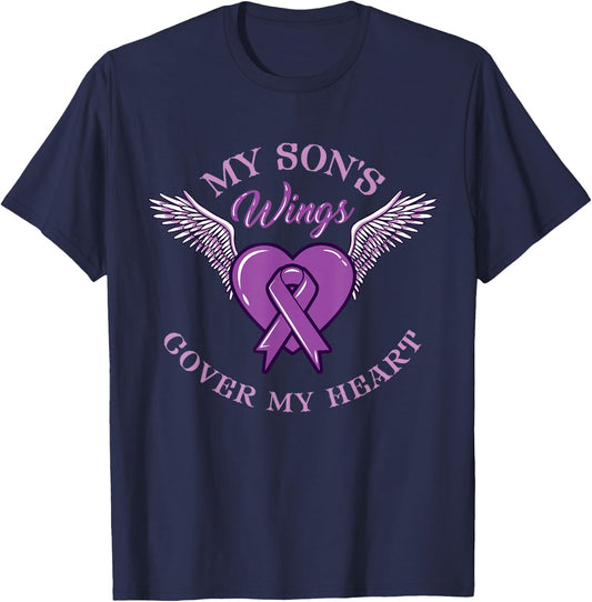 My Son's Wings Cover My Heart Overdose Awareness T-Shirt - T-Shirt | Navy