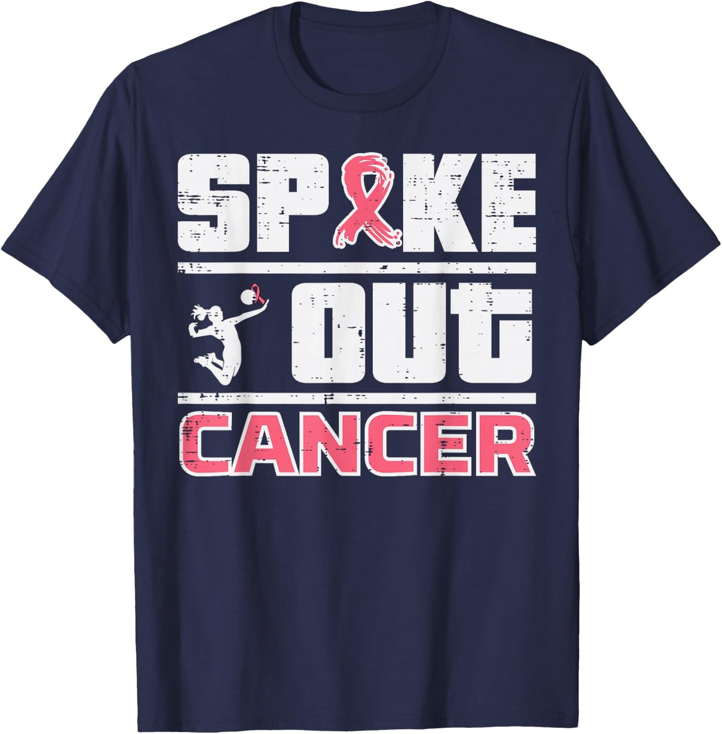 Spike Out Breast Cancer Volleyball Awareness Women Men Kids T-Shirt - T-Shirt | Navy